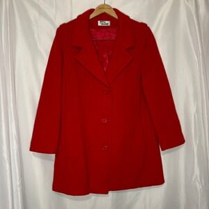 Vintage Kay Boys Red Wool Blend‎ Coat Mid Length Notched Lapel 3 Button Pockets